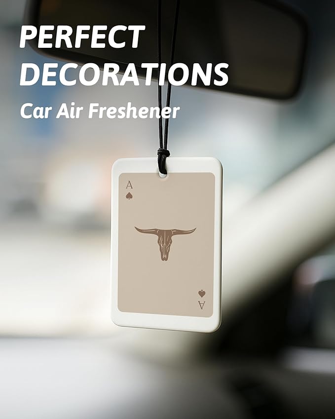 Boho Beige Western Car Air Freshener 4 Pcs, Preppy Cowgirl Cow Skull Cactus Ace Card Hanging Air Freshener for Cars Closet Drawer Books, Cute Western Car Accessories Mirror Decor for Women