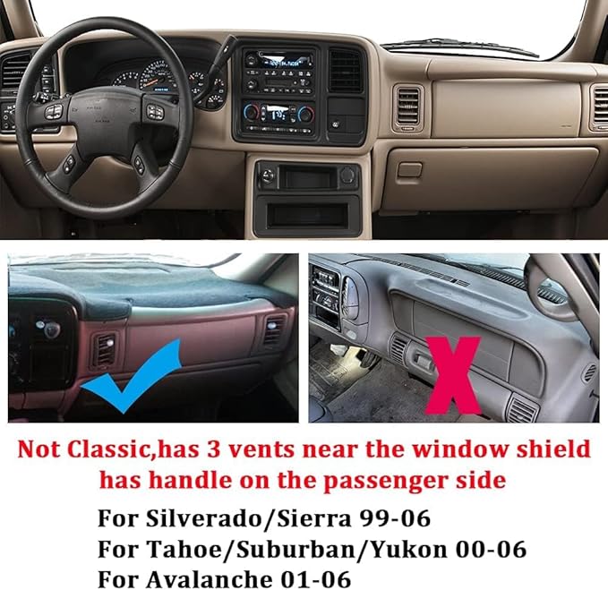 Dashboard Cover for Chevrolet Silverado 1500 2500 3500 1999-2006 Avalanche Chevy Tahoe Suburban GMC Sierra Yukon Dash Cover Mat(Premium Carpet, Beige)