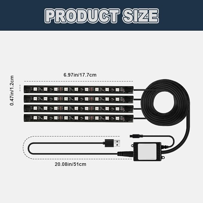 Smart Car LED Strip Lights, Led Lights for Car, 12V LED Lights Running Board Lights, Universal Multicolor LED Car Lights Kits Car Interior Accessories Fit for Truck Car SUV (USB)