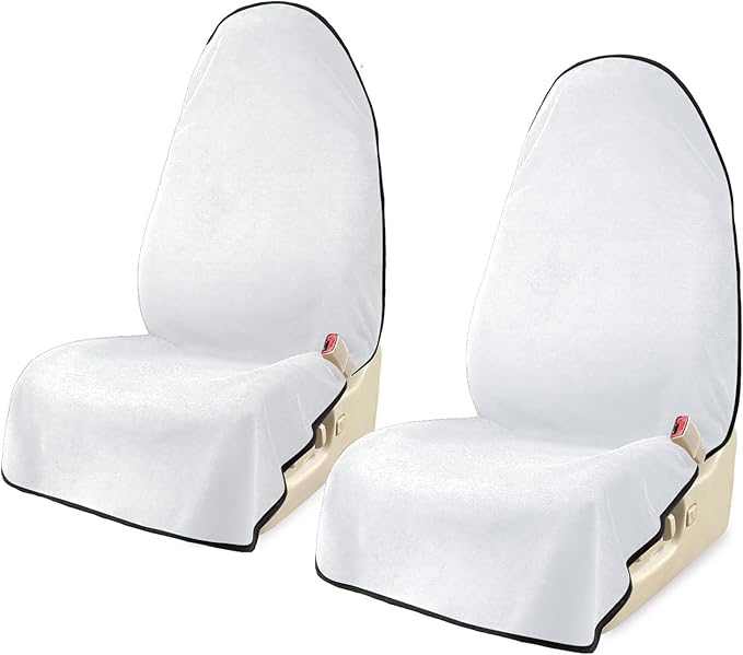 Car Seat Covers 2pcs White Waterproof Towel Car Seat Cover Universal Fit for Most Trucks SUV Fitness Athletes Pets Gym and Water Sport