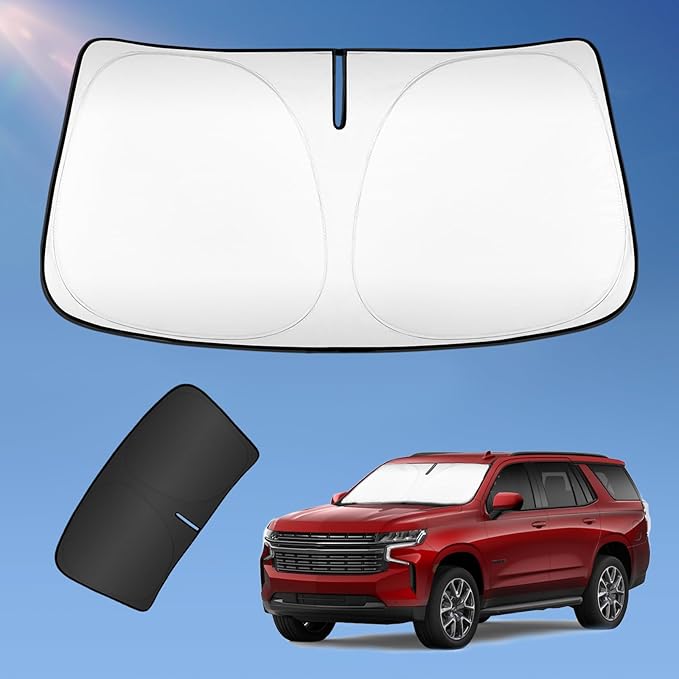 Sun Shade Sunshade for Chevrolet/Chevy Suburban 2021-2025 2026 Windshield Cover, 4-Layers Sun Shield 250T Silver Sun Visor Foldable Window Shade Blocks UV Rays Car Accessories