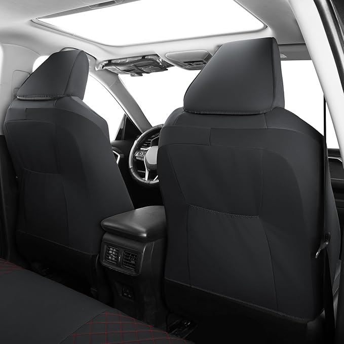 GIANT PANDA Customized Full Set Car Seat Covers Fit for Toyota Rav4 2019 2020 2021 2022 2023 2024 2025 Rav 4 XLE,LE, XLE Premium,Limited(Non-Hybrid & Adventure,TRD-Off),Front & Rear/Back (Black+Red)