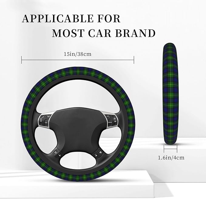 Thickened Elastic Steering Wheel Cover, Gordon Tartan Blue Green Plaid Ultra, Soft, Breathable, Fit for Cars, SUVs, Trucks, Stylish Comfortable Grip