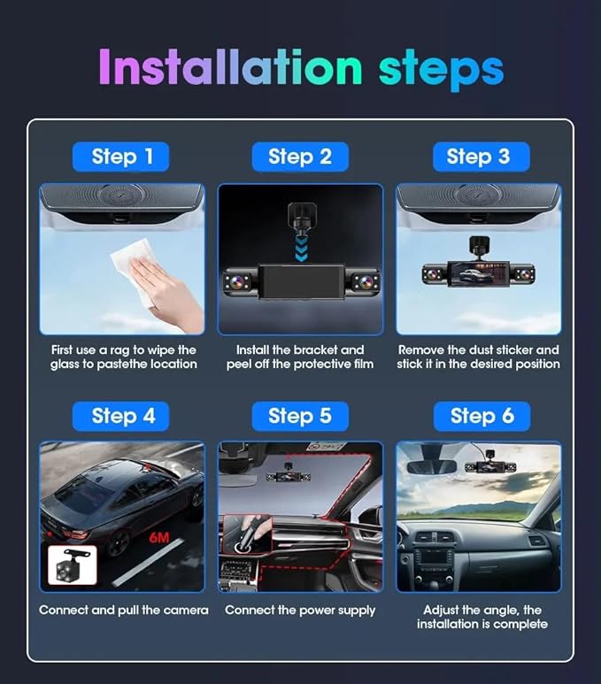 Dash Camera for Car Dash Cam Front Rear Left Right 4-Channel Dashcam 2K Full HD, 360° All-Round Protection, Car Security Video Recording, Night Vision, G-Sensor, Loop Recording