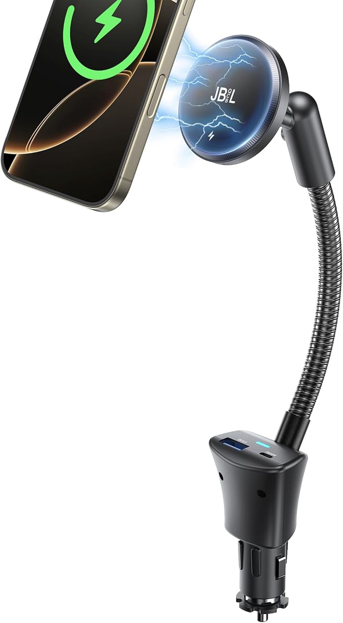 for Magsafe 15W Car Mount Wireless Phone Charger Cigarette Lighter，Car Magnetic Vent Mount Holder with Dual Port PD&QC for Magsafe Fast Charging for iPhone Air/17/16 15 Pro Plus Max 14 13 12