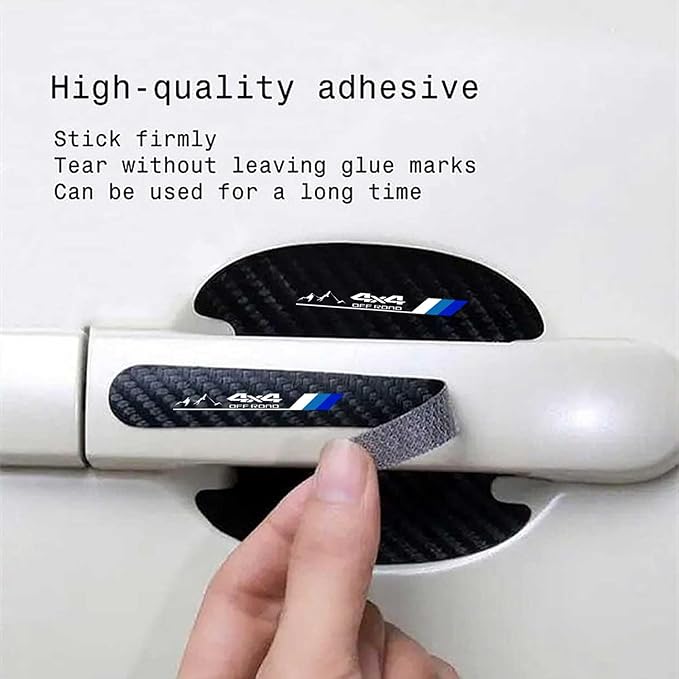 8PCS Stylish 4X4 Mountain Car Door Handle Scratch Protectors, Tri-Color 3 Colors Carbon Fiber Handle Bowl Sticker, Universal Paint Guard Cover