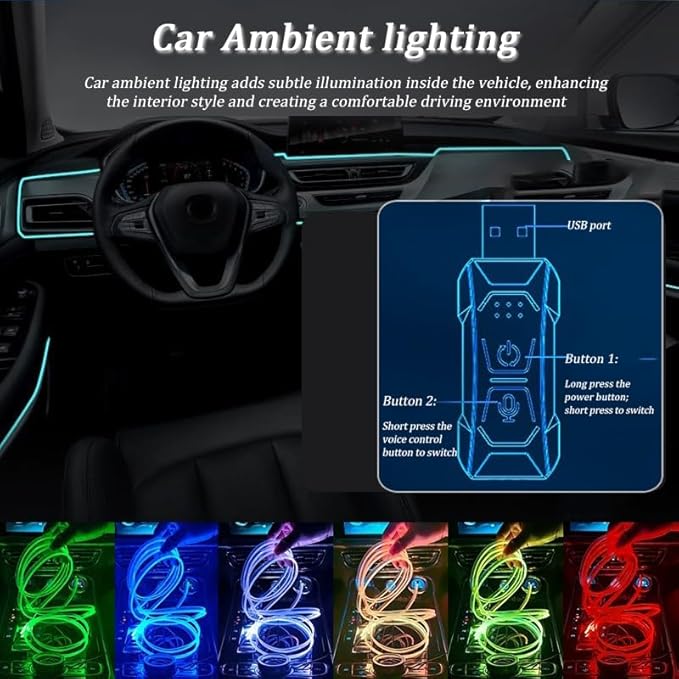 Car LED Lights Interior for Infiniti FX37 2013–2013, 6 in 1 Ambient Lighting Kit with Remote Control, Car USB LED Strip Lights with Sync to Music, for Cars Trucks SUVs, 8m
