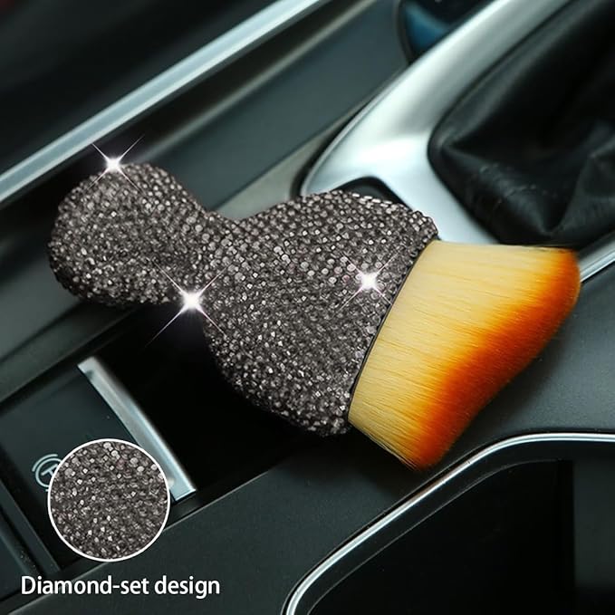 zipelo Auto Interior Dust Brush, Car Detailing Cleaning Brush with Diamond, Bling Handle Soft Bristles Dusting Tool, Scratch Free Dirt Clean Brushes for Vehicle Dashboard, Air Conditioner Vent (Gray)