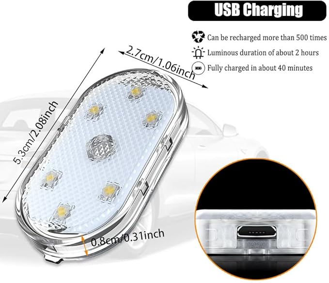 4PCS Wireless Car Interior LED Lights USB Rechargeable Car LED Touch Light with 6 Super Bright LED Lamp Beads Car Interior Ambient Light Universal Vehicle Accessories for Car Decor