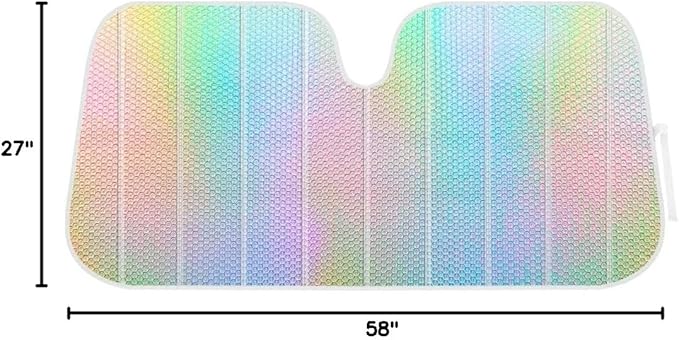 BDK Iridescent Mermaid, Hologram Foil, Chameleon Front Windshield Sun Shade, Double Bubble Accordion Folding Auto Sunshade for Car Truck SUV 58 x 27 Inch