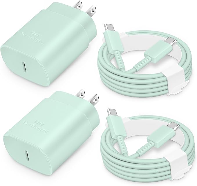 25W USB-C Fast Charger Block with C-to-C Cable [PD PPS Compatible] for Galaxy S24/S23/S22, Pixel 8/7, Z Flip 5, i Phone 17/16/15 - Compact Type C Charger [Green]