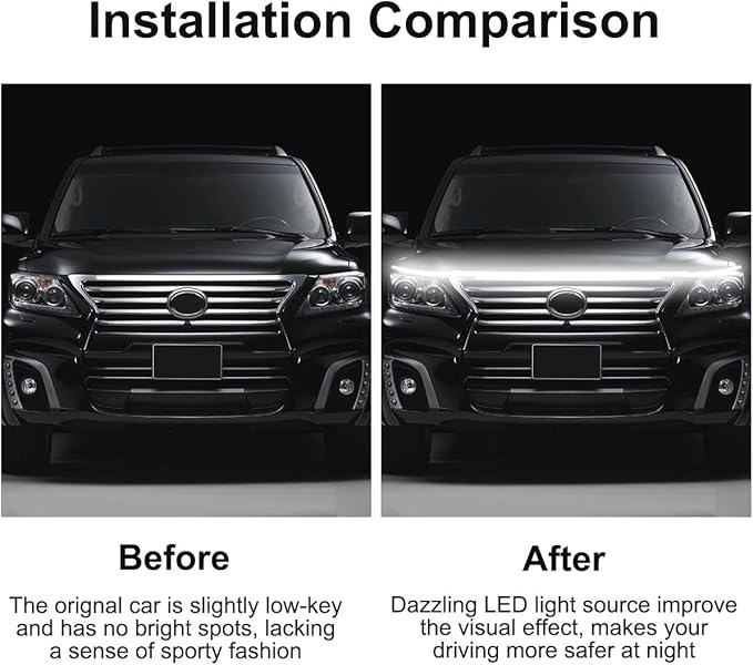 Hood Light Strip, TEKSHINNY 79 Inches Flexible Exterior Car LED Strip Lights Waterproof Car Led Light Daytime Running Light Strip for Cars, Trucks (White)