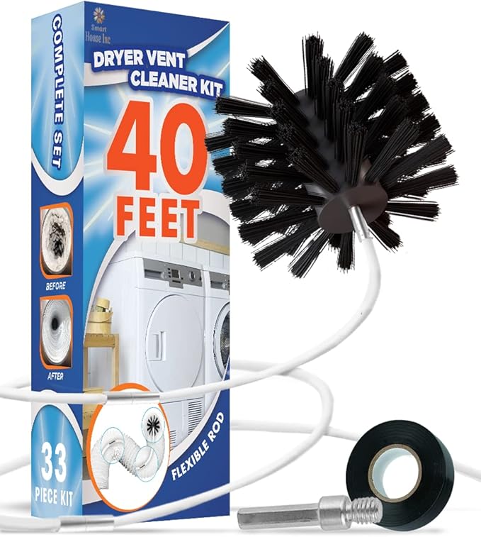 The Professional Dryer Vent Cleaner Kit -(40-Feet) Innovative Lint Remover Reusable Strong Nylon| Flexible Lint Brush with Drill Attachment for Faster Cleaning