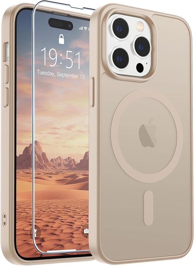 SUPFINE Magnetic for iPhone 14 Pro Case(Compatible with MagSafe)(Military Grade Drop Protection) Slim Translucent Matte Shockproof with Anti-Fingerprint Phone Case,Desert Gold