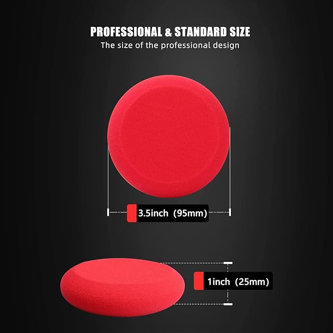 Foam Applicator Pads, SPTA 4 Inch Round Shape Side Pressing Hand Polishing Red Sponge Pads Kit Detailing Buffing Pads for Waxing Polishing Paint Ceramic Glass Cleaning, Pack of 10 -HPWR10