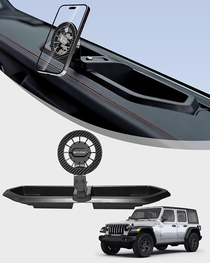 Phone Holder for Jeep Wrangler JL JLU 2018-2023/Gladiator JT 2020-2023 Accessories Magnetic Phone Mount for MagSafe, Magnets Dashboard Mount Phone Holder Dash Tray (Only for 4X4, Not for 4XE)