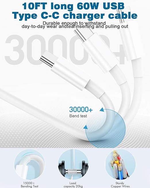 Fast Charger for iPhone 17/16/15 Charger,iPhone 16/15 ChargerFast Charging Type C USB C Wall ChargerBlock Adapter 10FT USB C Charging Cable Cord for Apple iPhone 17 16 15 Pro Max/15 Plus/iPad Pro/Air