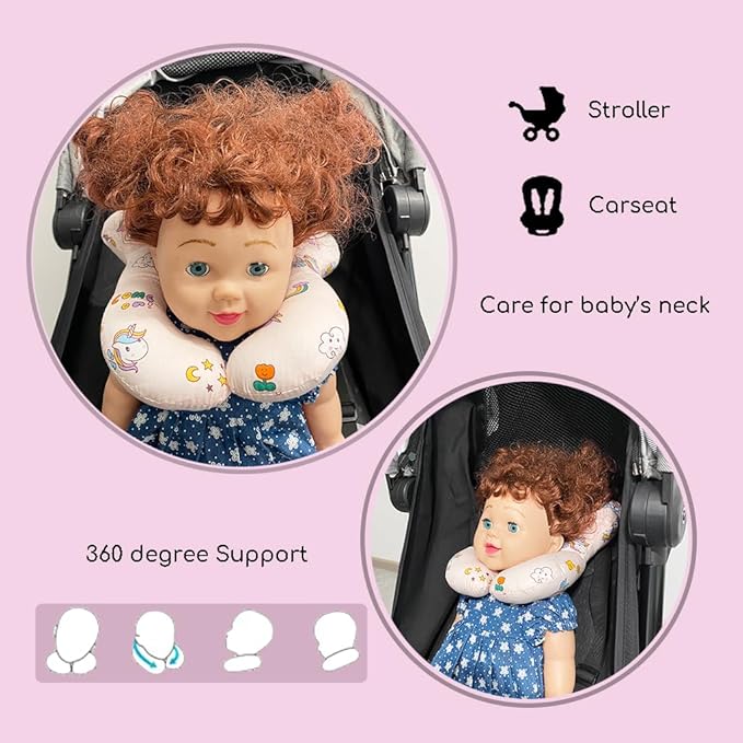 Baby Neck Pillows, Comfortable Baby Travel Head Neck Support Pillow for Car Seat Stroller Pushchair, Soft PP Cotton Travel Pillow for 0-2 Years Old Toddler Infant Newborn, Rainbow