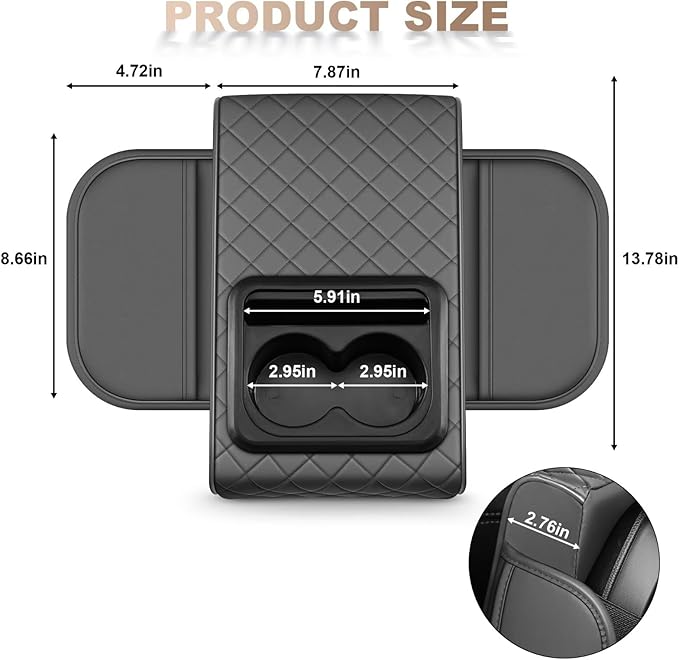 Center Console Cover Fit for 4Runner Faux Leather Car Armrest Cushion with Storage Bags, Cup Holder ＆ Phone Storage Multifunctional Middle Console Cover(Grey)