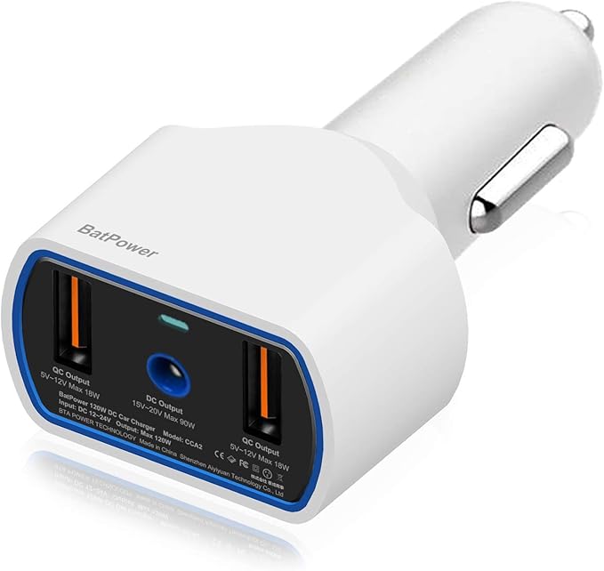 BatPower CCA2 120W Laptop Car Charger - Magnetic Design, DC 12V-24V - Compatible with MacBook Pro/Air (M1/M2) & Other Devices
