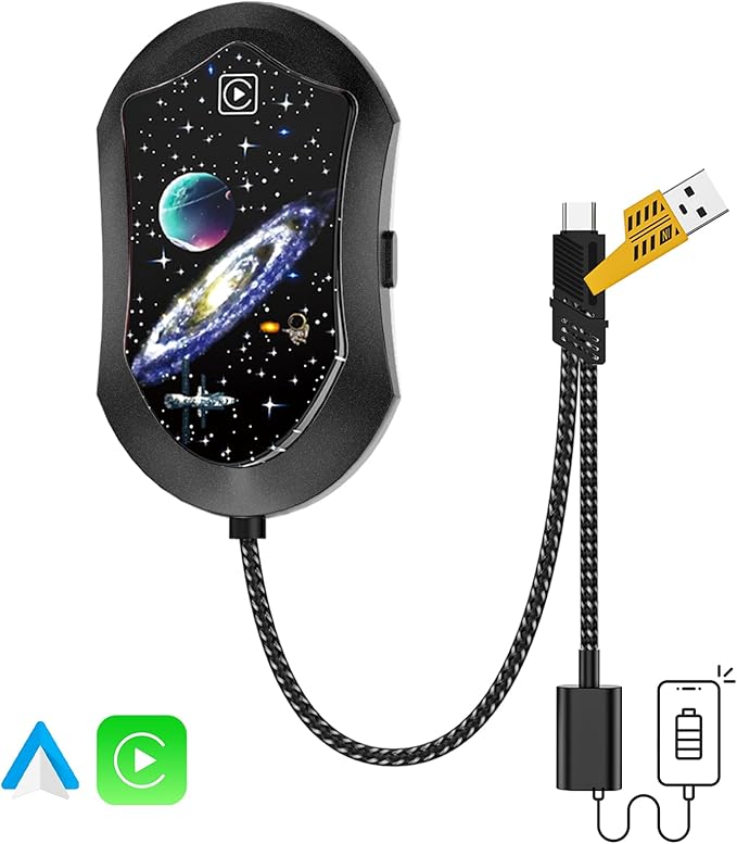 Wireless Android Auto & CarPlay Adapter, Plug and Play, No Lag, USB Type-A & C Support with Charging Port, Mini 3 in 1 Wireless Adapter Compatible with Cars with Wired CarPlay/Android Auto