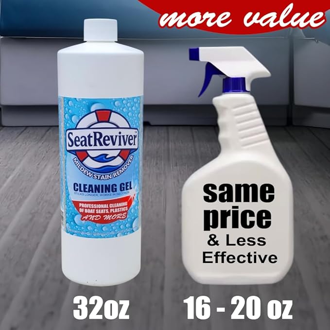 Marine Mildew Stain Remover for Boat Seats, Vinyl & Plastic | Light Gel That Clings Longer | Fast-Acting | No Scrub | 32oz