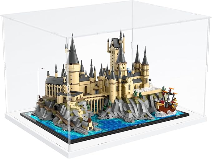 Choowin Acrylic Display Case for Lego 76419 for Lego Hogwarts Castle and Grounds for Lego Display Thickened Clear Acrylic Display Cases for Collectibles Assemble Dustproof Display Box(White Base)