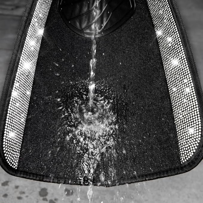 CAR PASS 3 Row Bling Diamond Car Mats Shining Carpet Rhinestones Sparkly Glitter Floor Mats Anti-Slip PVC Heel Pad Universal for Automotive SUV,Sedan,Van, 3rd Row 2 Rear for Girl Women, Black Silver
