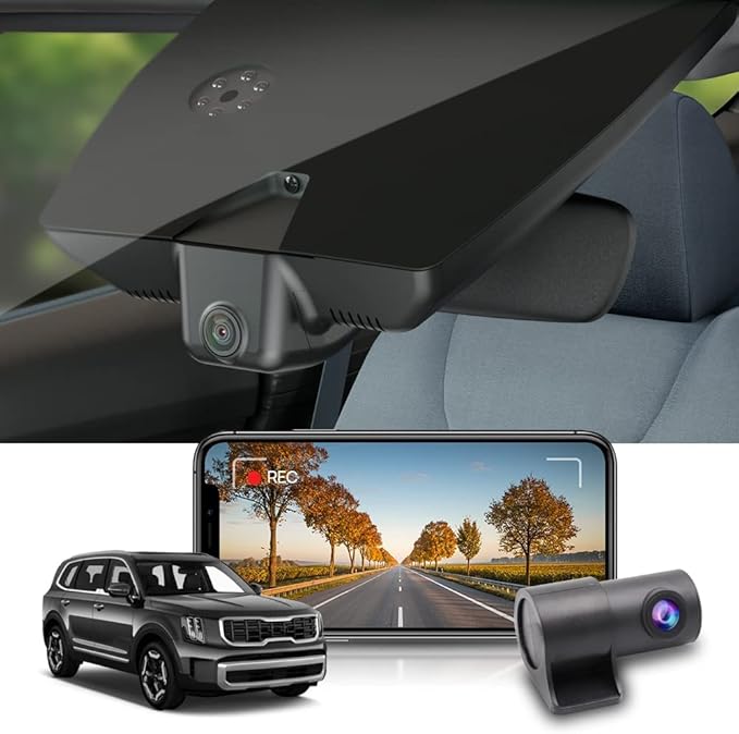 Fitcamx 4K Dual Dash Cam Suitable for Kia Telluride S LX EX SX X-pro X-Line 2020 2021 2022 (Part NO#S9000), OEM Look, Front 2160P+Rear 1080P Video, Built-in WiFi & APP, Loop Recording, G-Sensor, 128GB