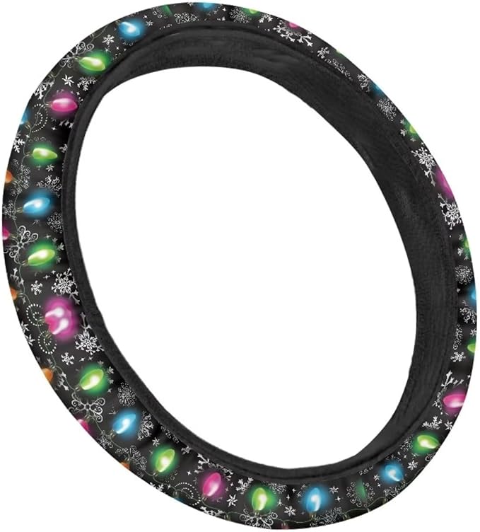 AFPANQZ Christmas Steering Wheel Covers Xmas Lights Print Car Steering Wheel Cover Universal Fit Almost Car Non-Slip Steering Wheel Covers Soft Sweat Absorbing Steering Wheel Protector Cover