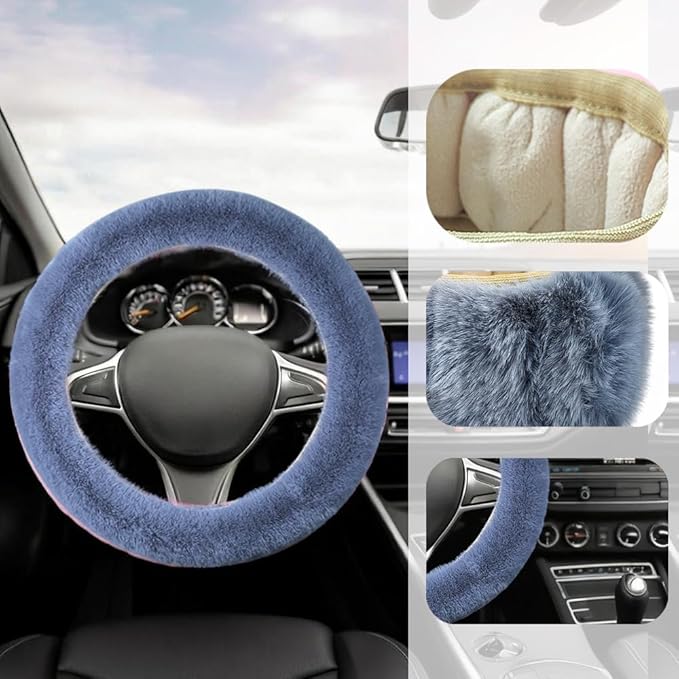 Fluffy Steering Wheel Cover, Winter Warm, Suitable for Most Car Steering Wheels in The 14-15 Inch Range (Grey, 1PCS)