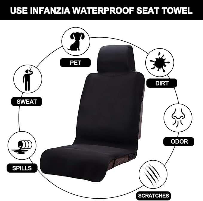 INFANZIA Premium Waterproof Seat Cover Towel Protector Neoprene Universal Fit, Upgraded 100% Washable & Removable Non-Slip Sweat Carseat Towel Covers, Perfect for Gym/Yoga/Workout（Black,1PCS