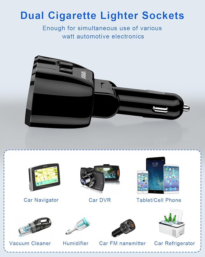 SUPERONE Upgraded Cigarette Lighter Splitter, 2 Socket Cigarette Lighter Adapter with LED Voltmeter, Dual USB A 12V and Type C 20W PD Car Charger Adapter for Mobile Cell Phone GPS Dash Cam