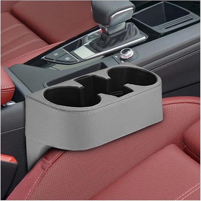 ZIMISI Car Cup Holder, PU Leather Auto Front Console Gap Filler Organizer, Multifunctional Cup Drink Holder, Car Seat Gap Filler Storage Box, Coin Bucket, Cell Mobile Phone Holder (Grey)