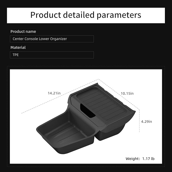 LUCKEASY Lower Center Console for Tesla Model Y Juniper Standard Version 2026 2025 Lower Storage Organizer Accessories Interior Storage Insert Tray TPE Black