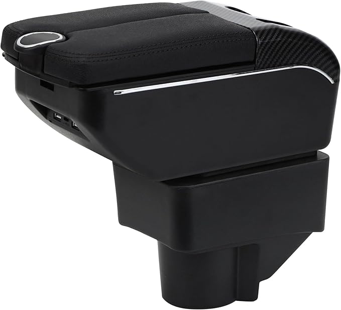 AULPHIKE Compatible with Ford Fiesta Armrest 3 2011-2018 Car Center Console Organizer Armrests Double Door Storage with USB Ports（Black Style）