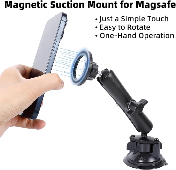 Magnetic Car Phone Holder for Magsafe, Ultra-Stable 360° Rotation Suction Cup Metal Phone Mount for Your Car Windshield Dashboard, Compatible with iPhone 16 Pro Max 15 14 13 12 Series