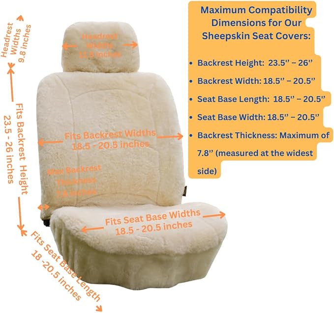 Genuine Sheepskin Seat Cover Lambskin Seat Cover Winter Car Seat Cover Lambs Wool Sheep Skin Fuzzy Shearling Car Accessories Front with Curve Patten (Beige)