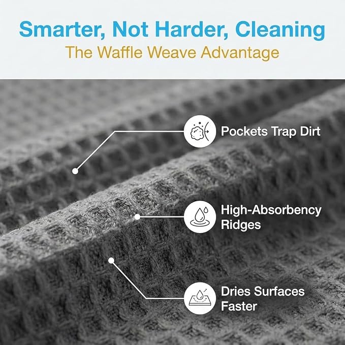 MIRACLEAN Waffle Weave Microfiber Cloths - 12 x 12 inches - Lint Free Cloth, Streak-Free Absorbent Microfiber Glasses Cleaning Cloth, Screens, Dusting & Appliances - 12 Pack Premium Cloth Wipes
