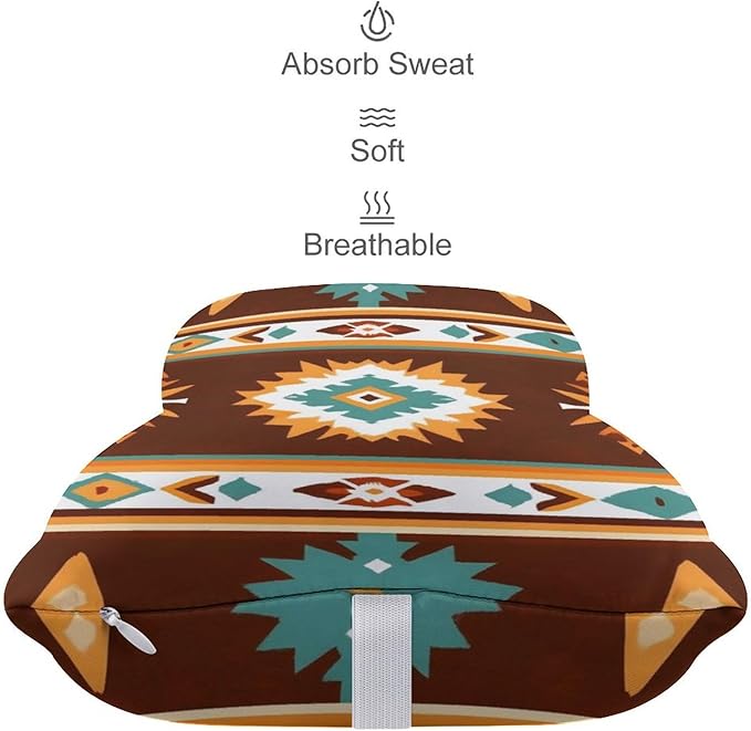 Soft Car Headrest Pillow Compatible with Tribal Navajo Indiana Western Southwest Ethnic, 2 Pcs Memory Foam Car Neck Pillow with Breathable Removable Cover Car Pillow for Nap/Neck Pain Relief