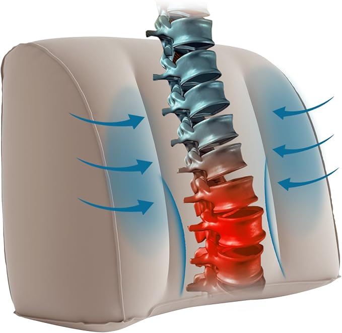 Lumbar Support Pillow for Office Chair and Car Seat, Inflatable Travel Back Rest Cushion for Airplane,Versatile Use Lower Back Cushion,Back Support Pillow, Protable Foldable Design