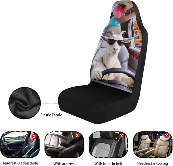 Goat Car Seat Covers Front Seats 2 Pack Funny Automobile Front Seat Covers Stretch Polyester Fabric Cover Auto Interior Accessories Universal Fit for Cars SUV Sedans