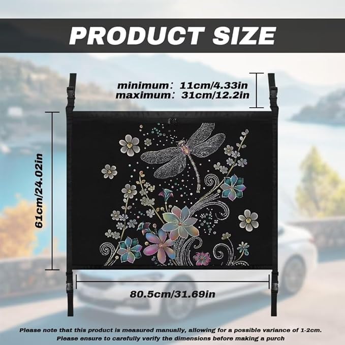 Car Roof Storage Bag Dragonfly Flower Print Car Organizer for Car Seat Premium Car Seat Organizer One Size Car Travel Accessories Suitable for Cars, SUVs