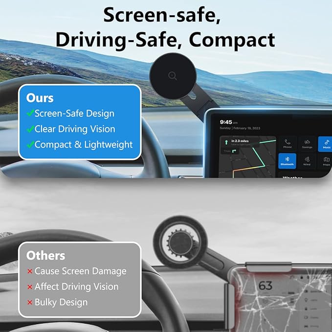 Magnetic Phone Holder for Laptop, MagSafe Laptop Phone Mount for iPhone 17/16/15/14/13/12 & All Phones, 180°Adjustable Phone Side Mount for Monitors for Tesla (Black)