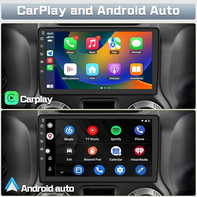 Car Radio Stereo Upgrade for Jeep Wrangler JK 2007-2018 Dodge Ram Android 13 with Wireless CarPlay Android Auto