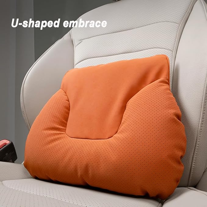 Car Neck Pillow Set for Honda Civic Si 2017 2018 2019 2020 2021 2022 2023 2024 2025, Leather Car Headrest Lumbar Support Waist Backrest Head Support Cushion,Orange
