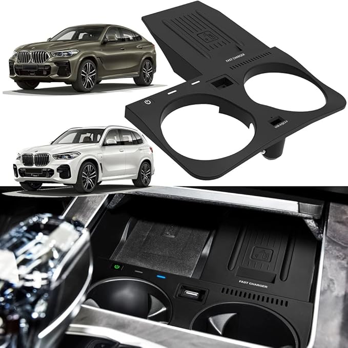 Wireless Car Charger Compatible with BMW X5 X6 X5M X6M 2020-2022 Center Console Accessory Panel, 15W Qi Fast Charging Phone Pad for F85/F86 Support Original NFC, size