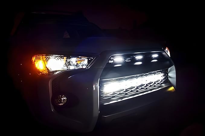 iJDMTOY 3pc Set Clear Lens Full LED Strip Front Grille Lighting Kit Compatible with 2014-up Toyota 4Runner, Includes (3) 24-SMD 6000K White LED Assy & Wiring Harness