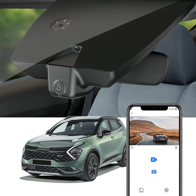 Fitcamx 4K Dash Cam Compatible with Kia Sportage 2023 2024 2025 (Part No#DW010/P1020/R2010), OEM Look, UHD 2160P Video, Built-in WiFi & APP, Loop Recording, G-Sensor, Easy to Set, 64GB Card