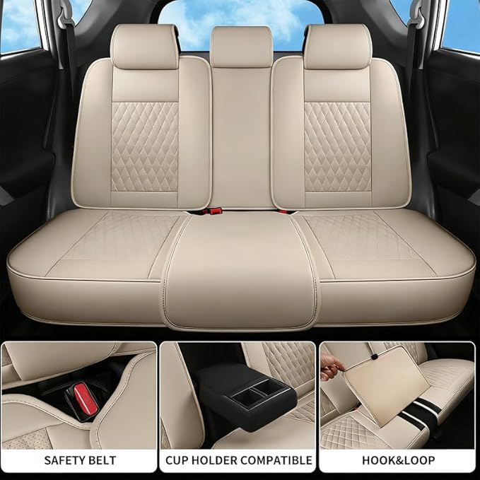 Car Seat Covers Full Set Custom Fit for Ford Explorer 2001-2026 - Premium Faux Leather with Lumbar Support | Breathable, Waterproof, Anti-Slip, Durable (Beige,Full Set)